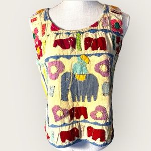 Marisol vintage Boho animal embroidered sz‎ medium cotton tank top